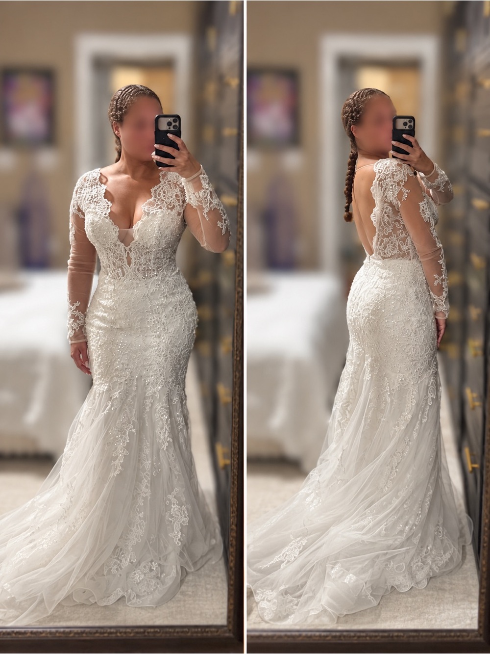 Cinderella Ivory Lace Long-Sleeve Mermaid Wedding Dress - Picture 2 of 6